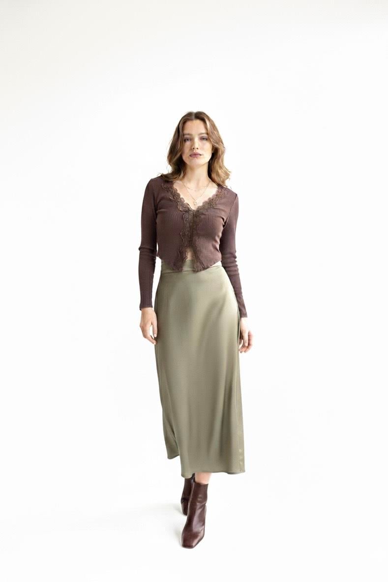 V Yaka Bluz- Kahverengi