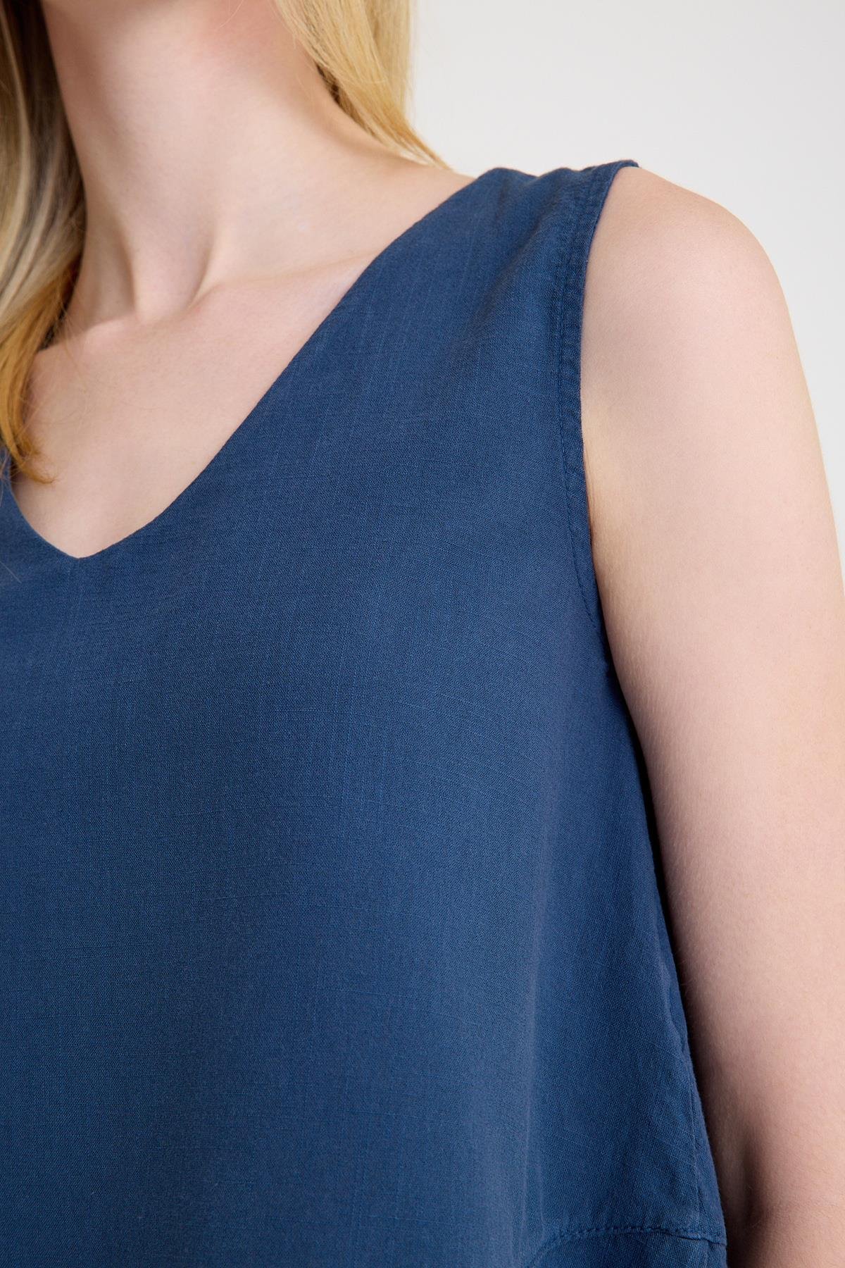 V Yaka Bluz - Petrol Mavisi