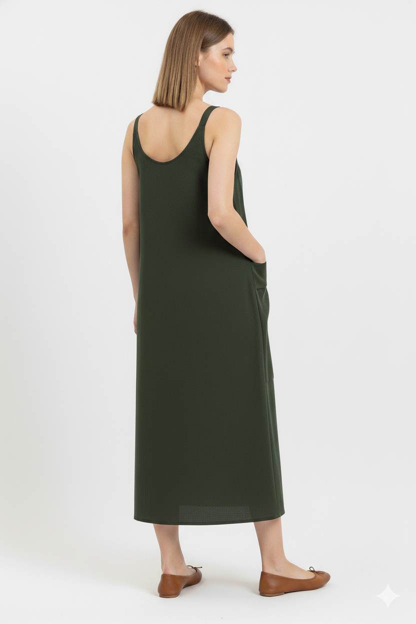 V Yaka Elbise -Petrol