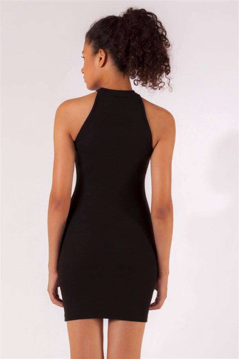 Yaka Bantlı Elbise - Siyah