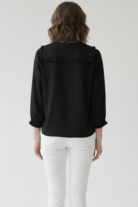 Yaka Detaylı Gömlek - Siyah