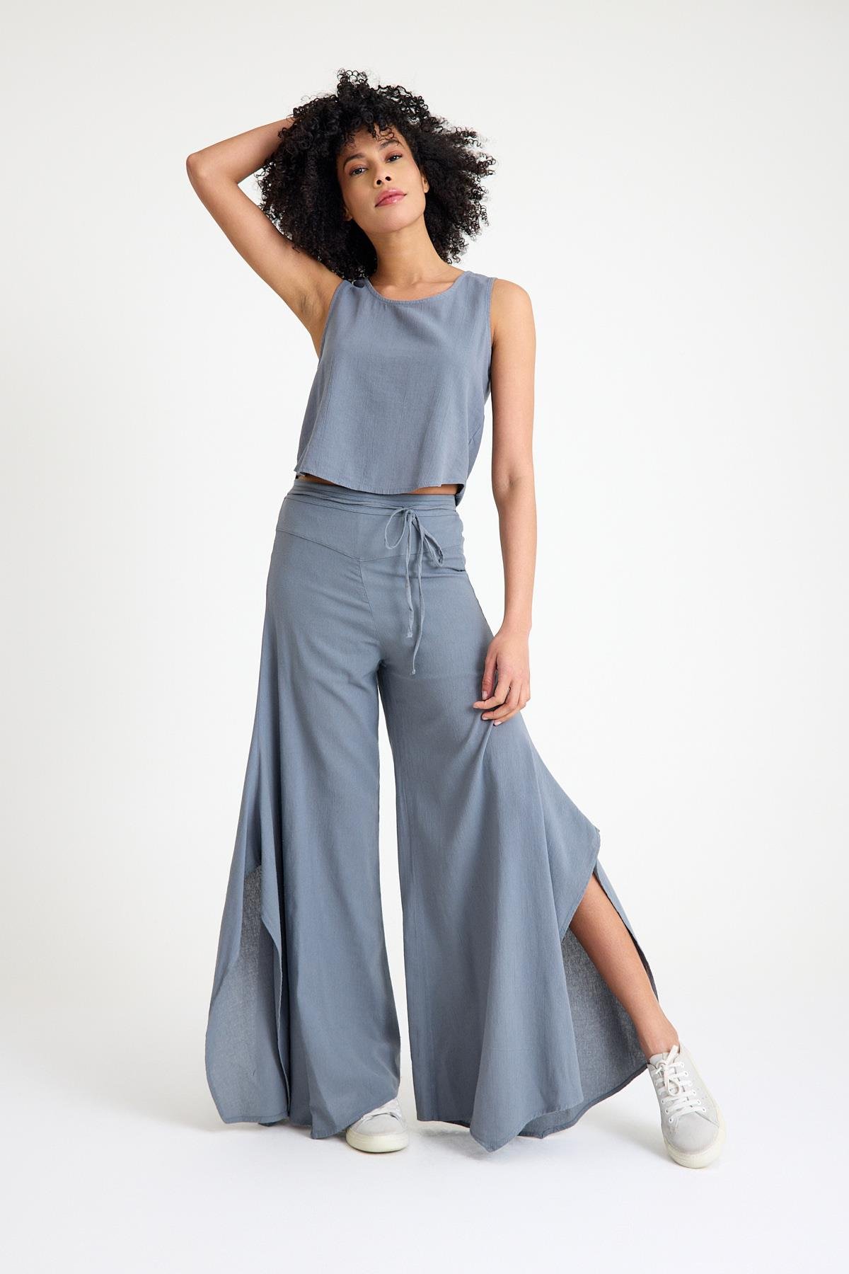 Yırtmaçlı Pantolon - Füme