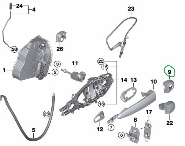 BMWBMW ORİJİNAL KAPAK, KİLİTLEME SİLİNDİRİ-ASTARLI-SOL 51217161419