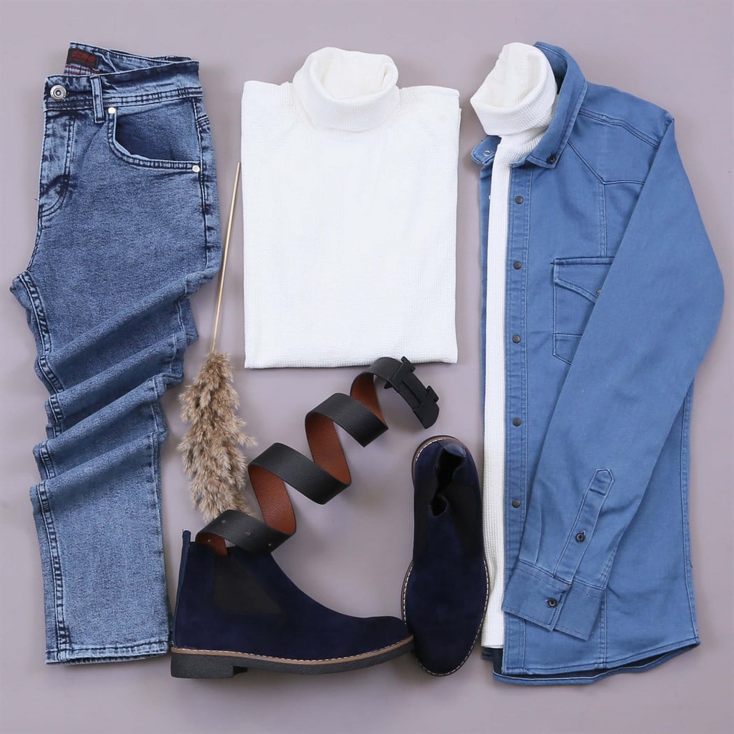  Mavi Kot Gömlek Tisört Pantolon Bot Ayakkabı