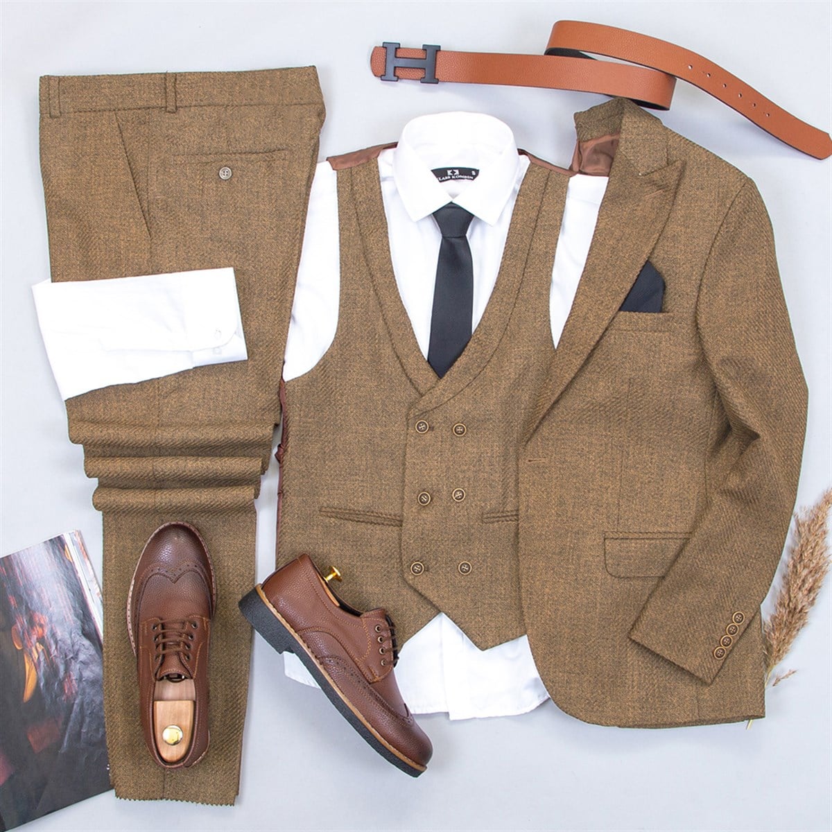 Açık Camel Takım Elbise Kombini