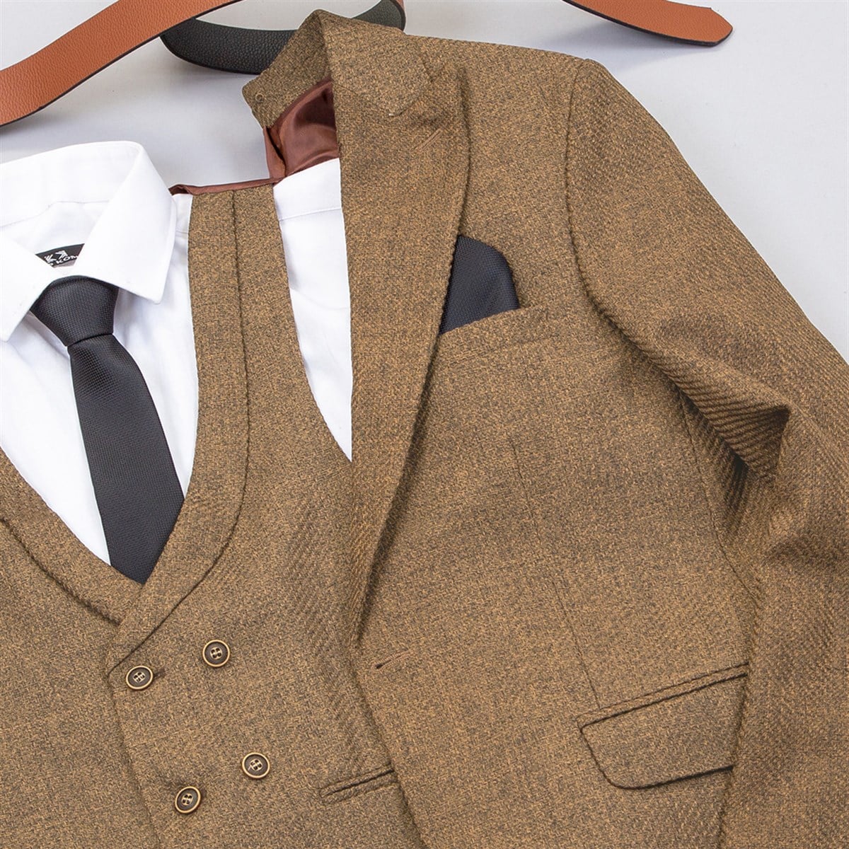 Açık Camel Takım Elbise Kombini