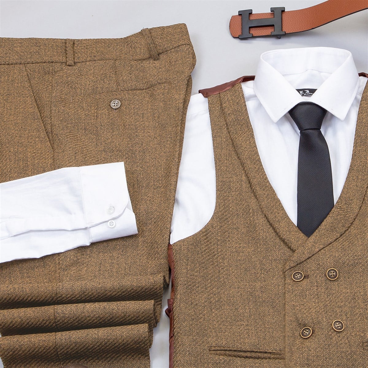 Açık Camel Takım Elbise Kombini