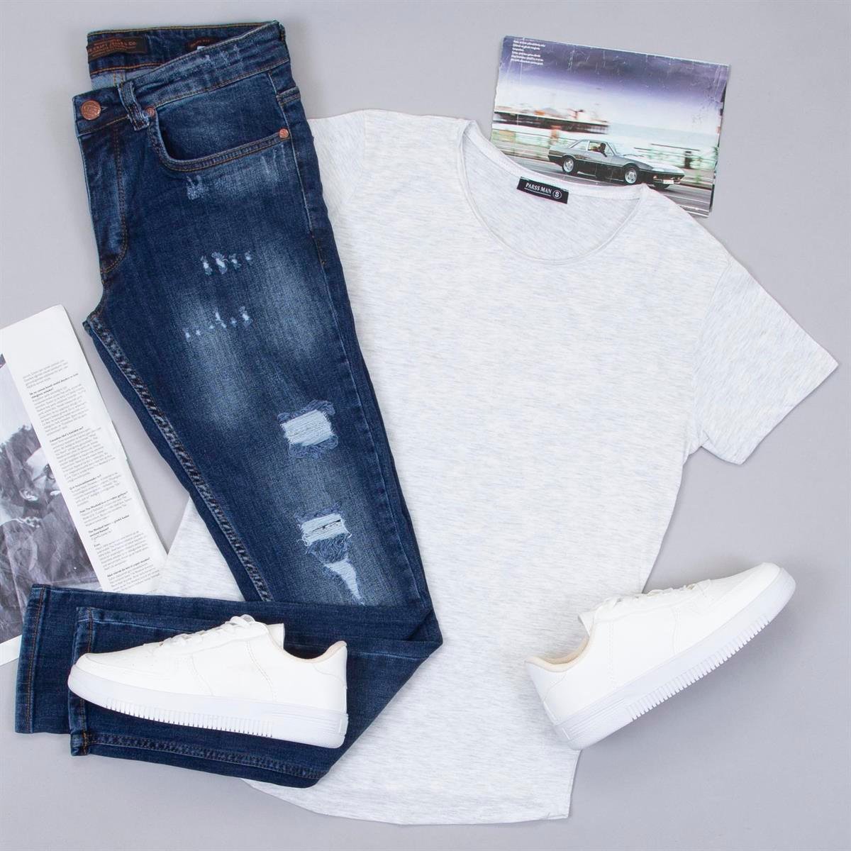 Açık Gri Basic Tişört Pantolon Ayakkabı Kombin