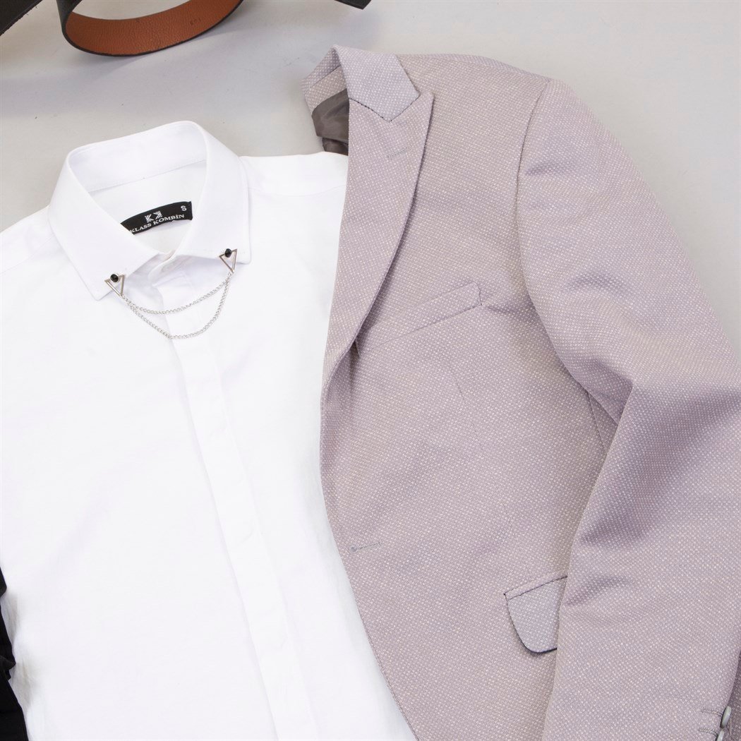 Açık Gri Blazer Ceket Gömlek Pantolon Ayakkabı Kombin