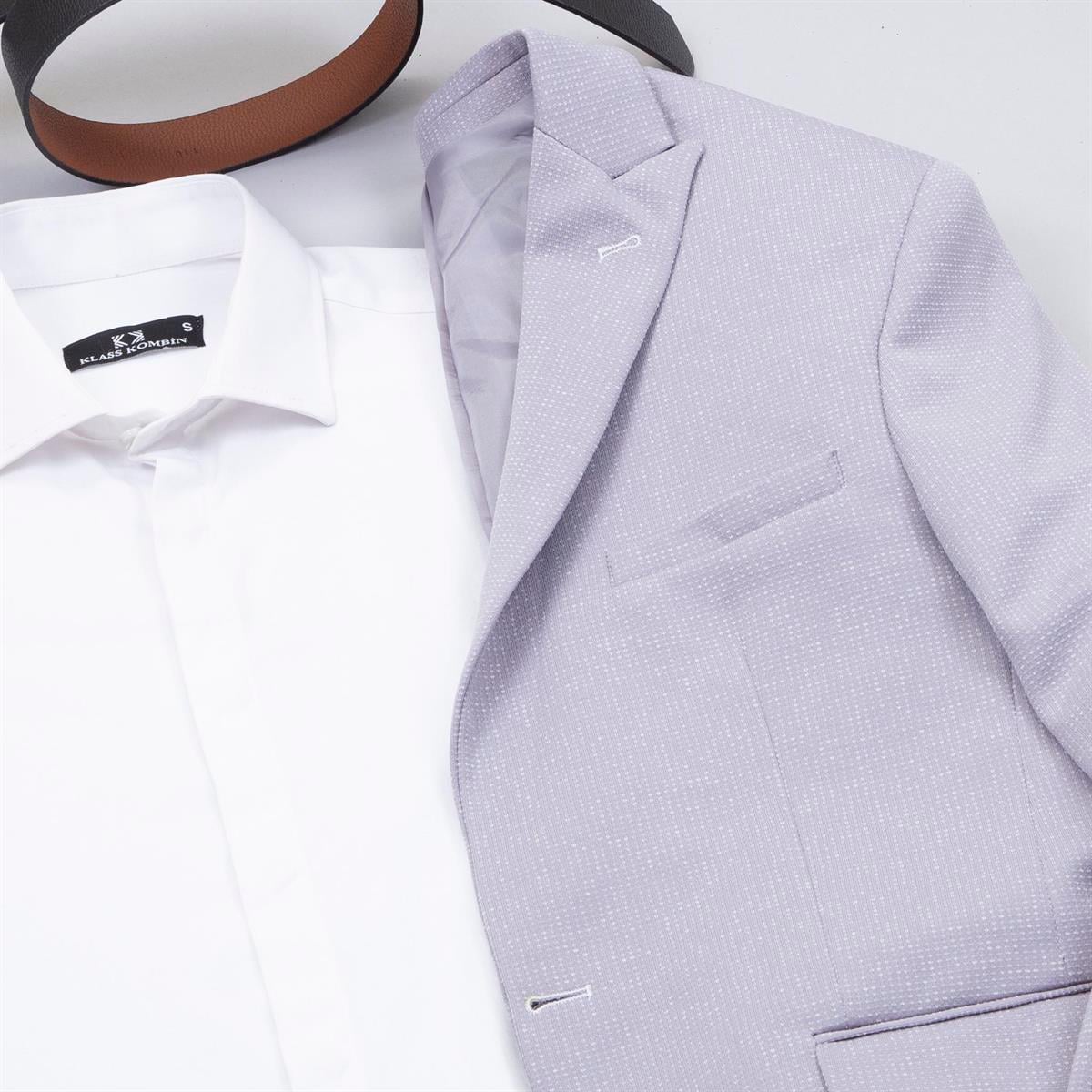 Açık Gri Blazer Ceket Tişört Pantolon Ayakkabı Kombin