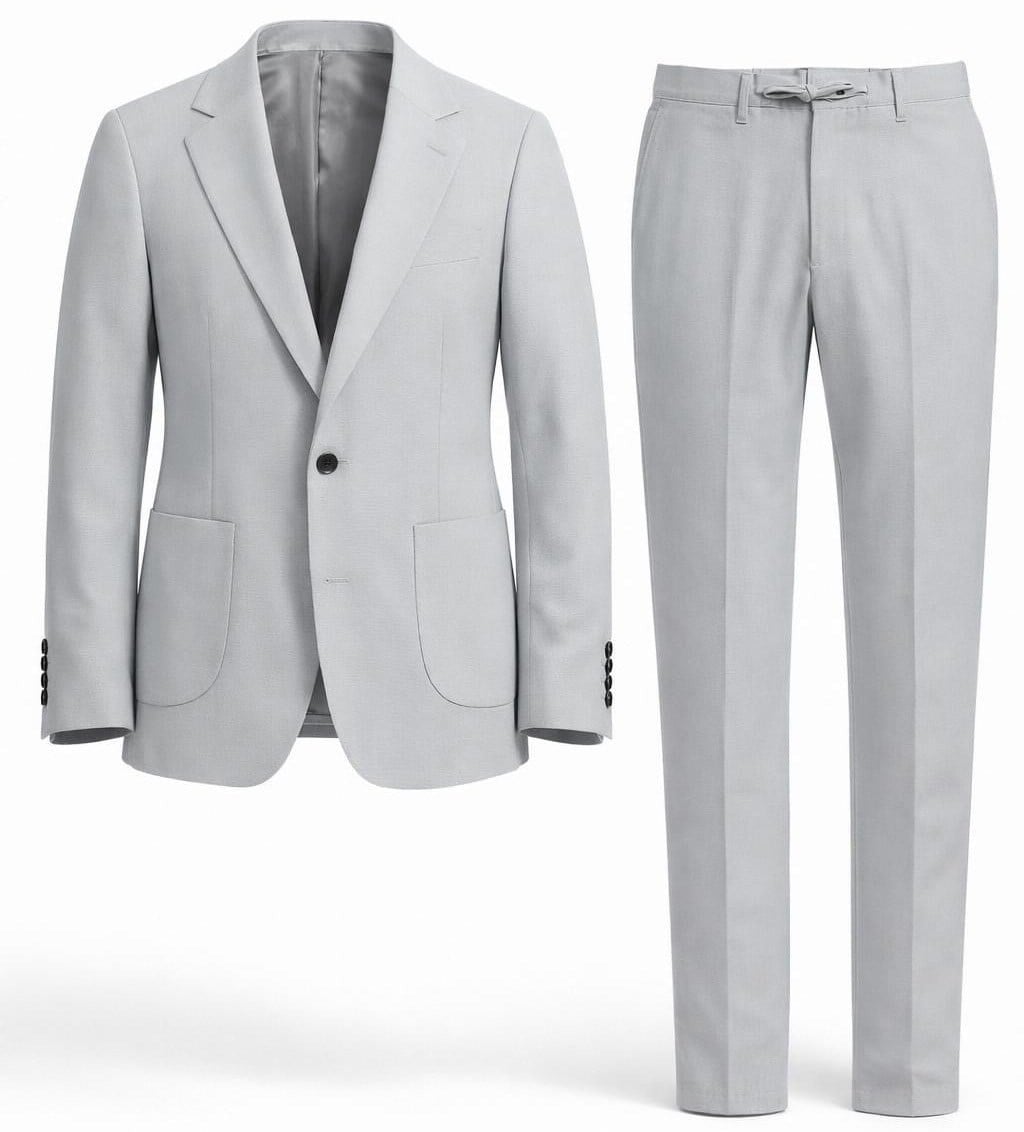 Açık Gri Gofre Kumaş Ceket  Pantolon Kombini