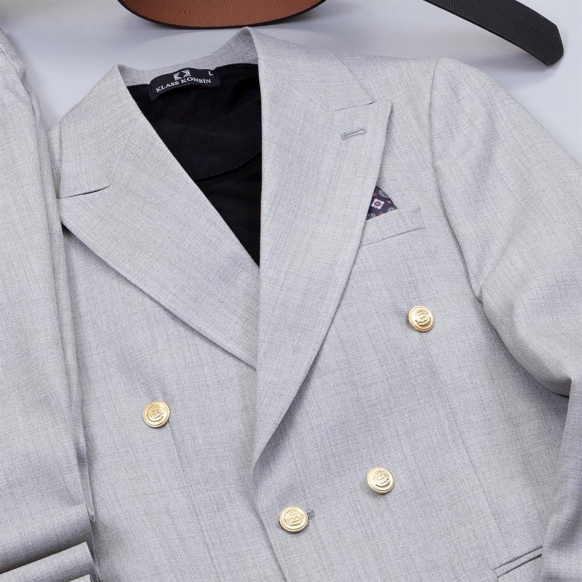 Açık Gri Kruvaze Takım Elbise Kombini