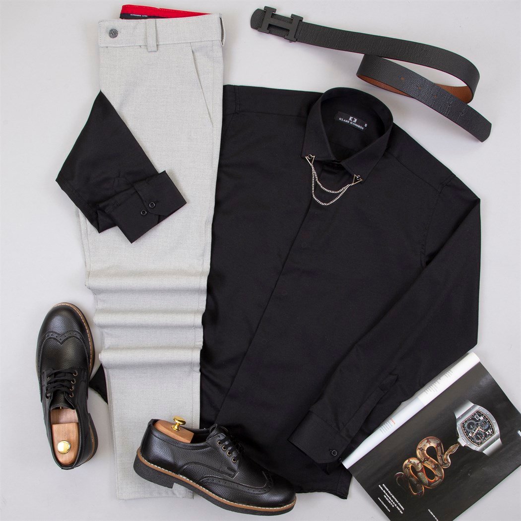 Açık Gri Pantolon Gömlek Ayakkabı Kombin