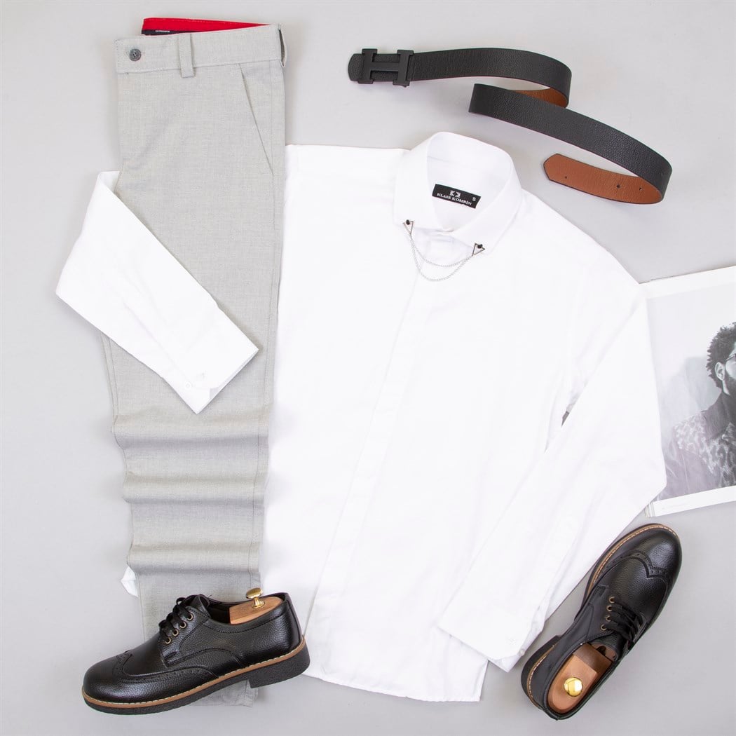 Açık Gri Pantolon Gömlek Ayakkabı Kombin