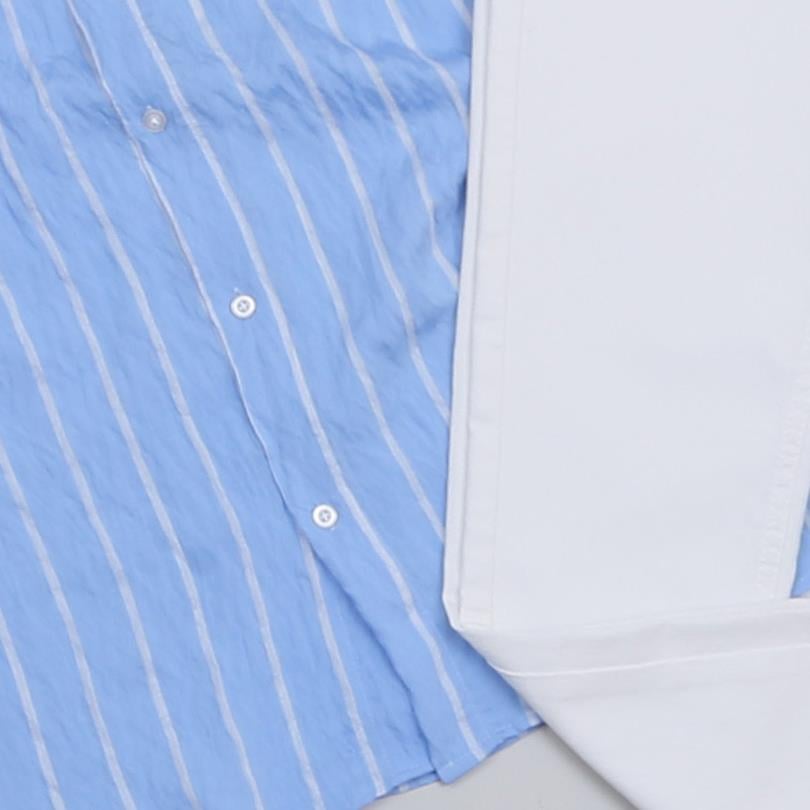 Açık Mavi Çizgili Kısa Kol Gömlek Pantolon Kombini