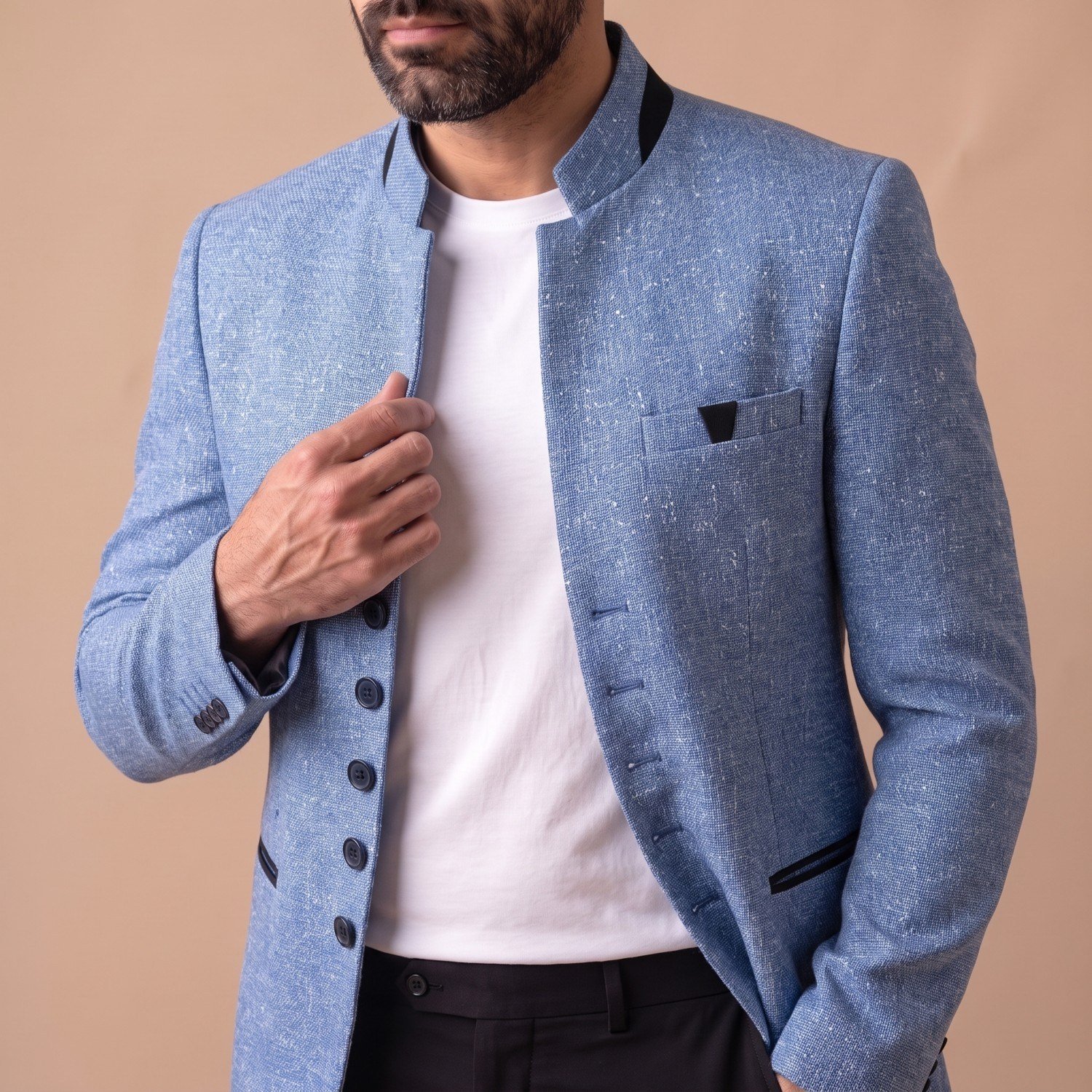 Açık Mavi Dik Yaka Blazer Ceket Erkek