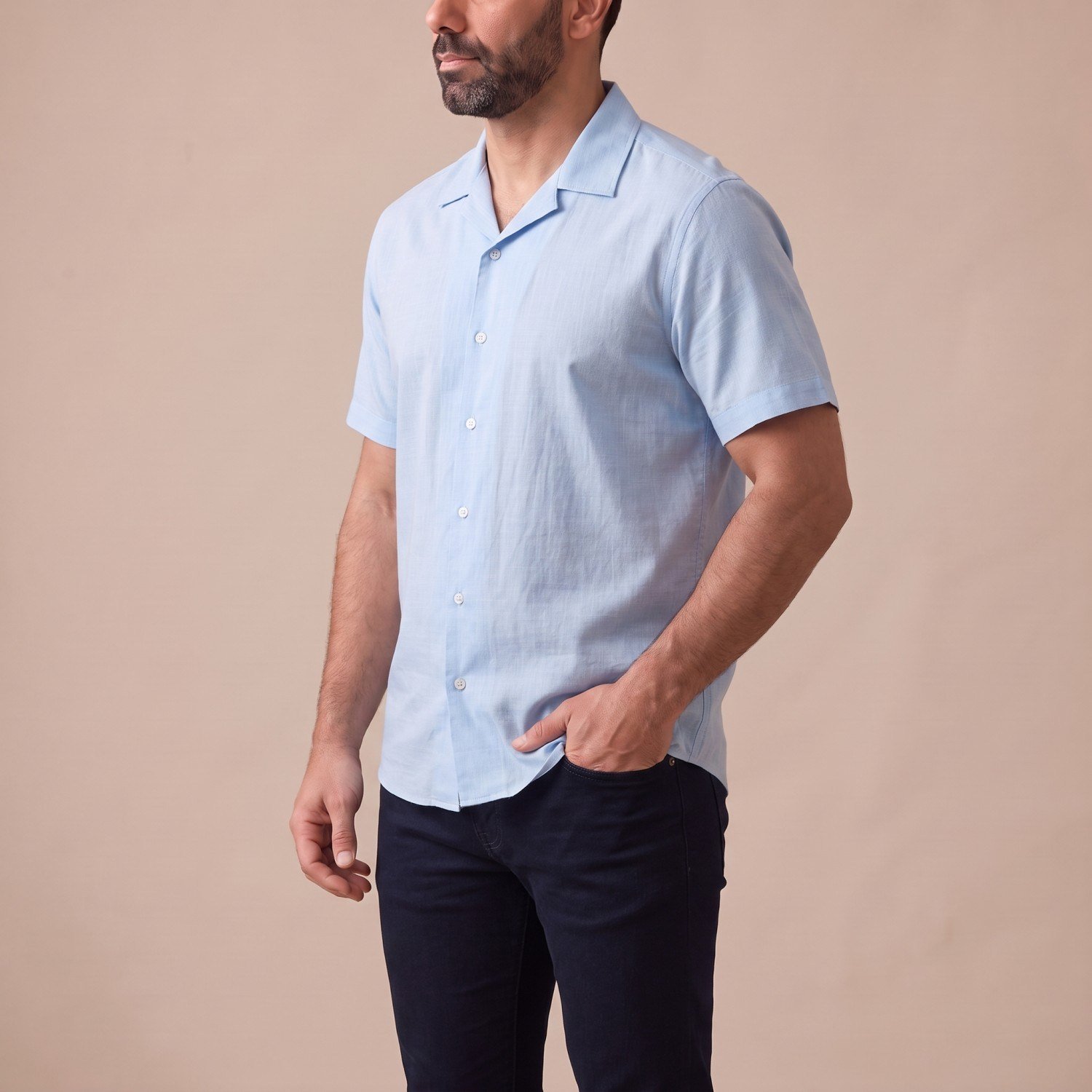 Açık Mavi Kısa Kollu Gömlek Erkek