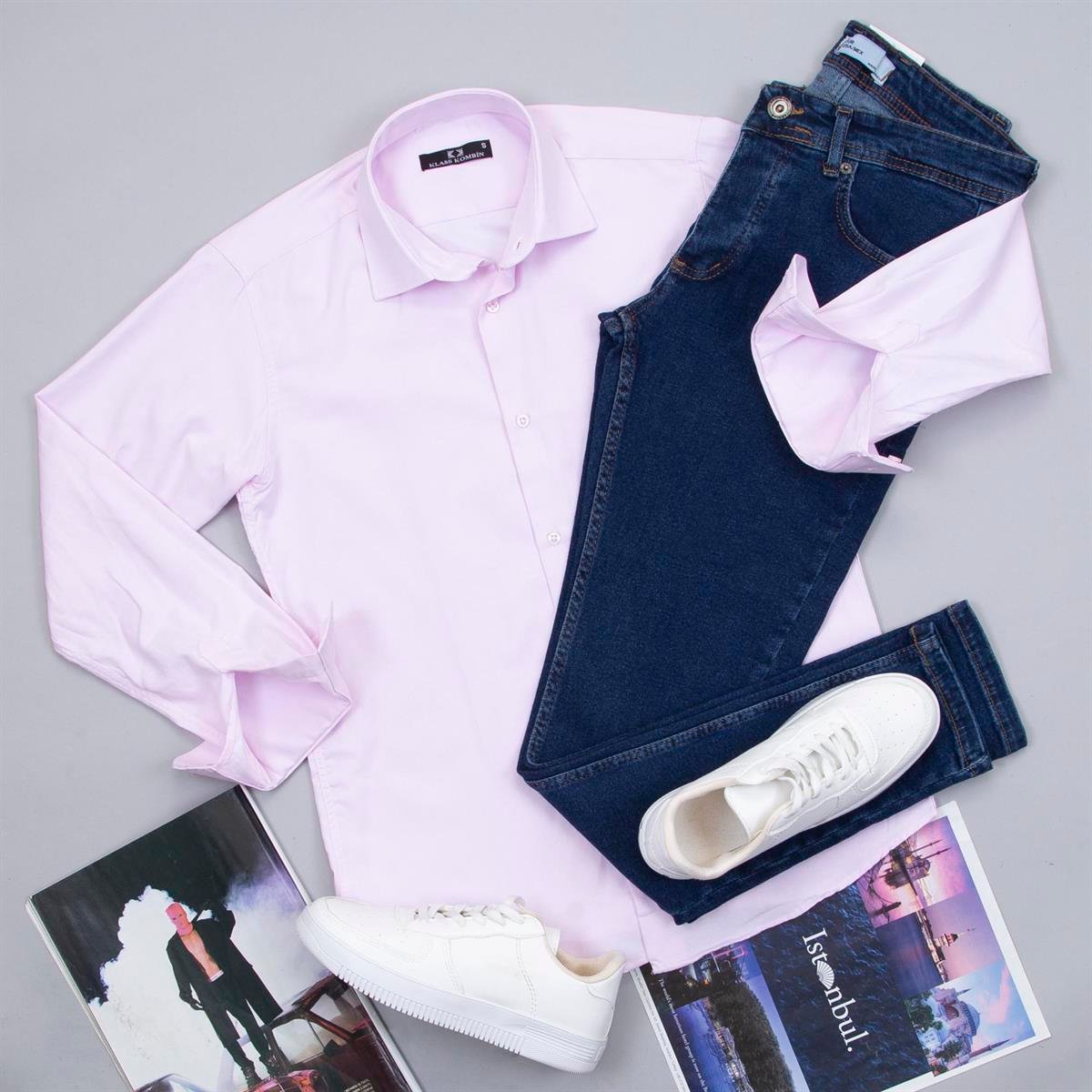 Açık Pembe Gömlek Pantolon Ayakkabı Kombin