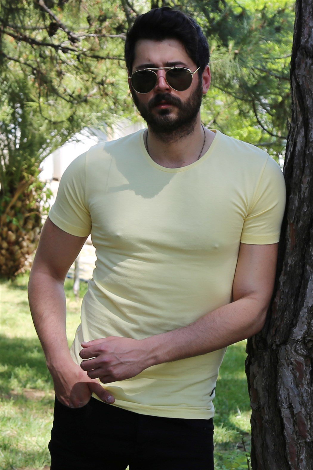 ERKEK ETEĞİ OVAL BASİC T-SHIRT A.SARI BASİC TSHİRT A.SARI