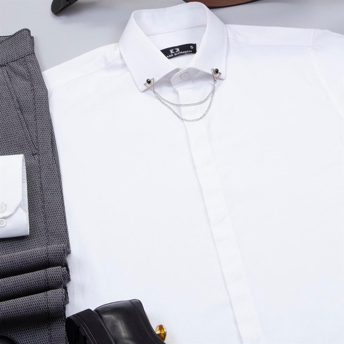 Armürlü Füme Pantolon Beyaz Gömlek Ayakkabı Kombin