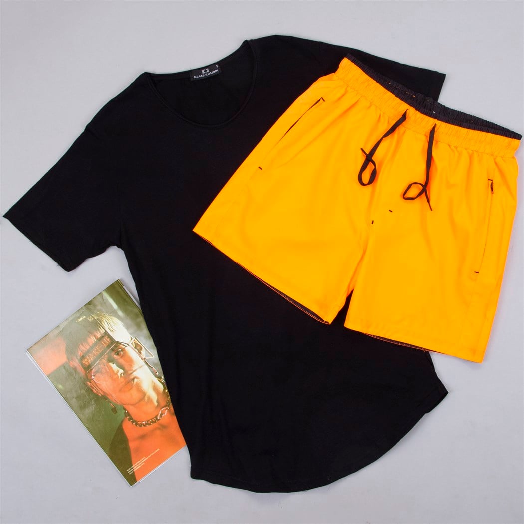 Astarlı Turuncu Mayo Şort Siyah Tişört Kombin