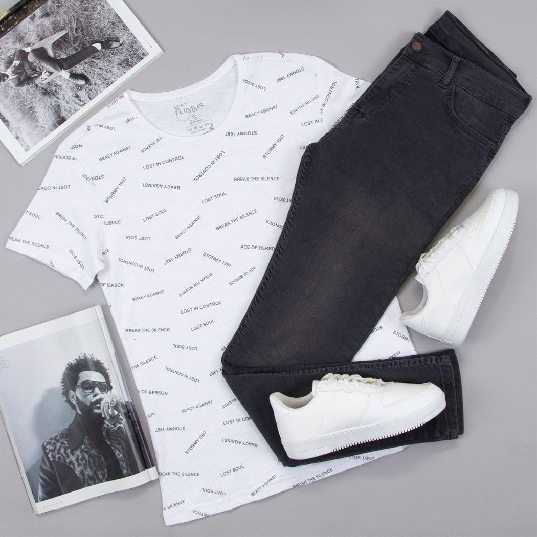 Baskılı Tişört Pantolon Ayakkabı Kombin