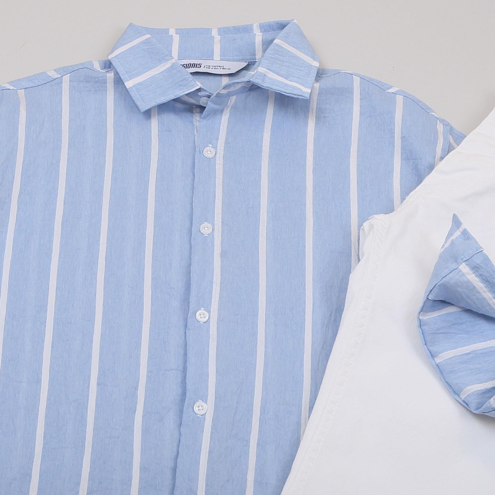 Bebe Mavi Çizgili Gömlek Pantolon Ayakkabı Kombin