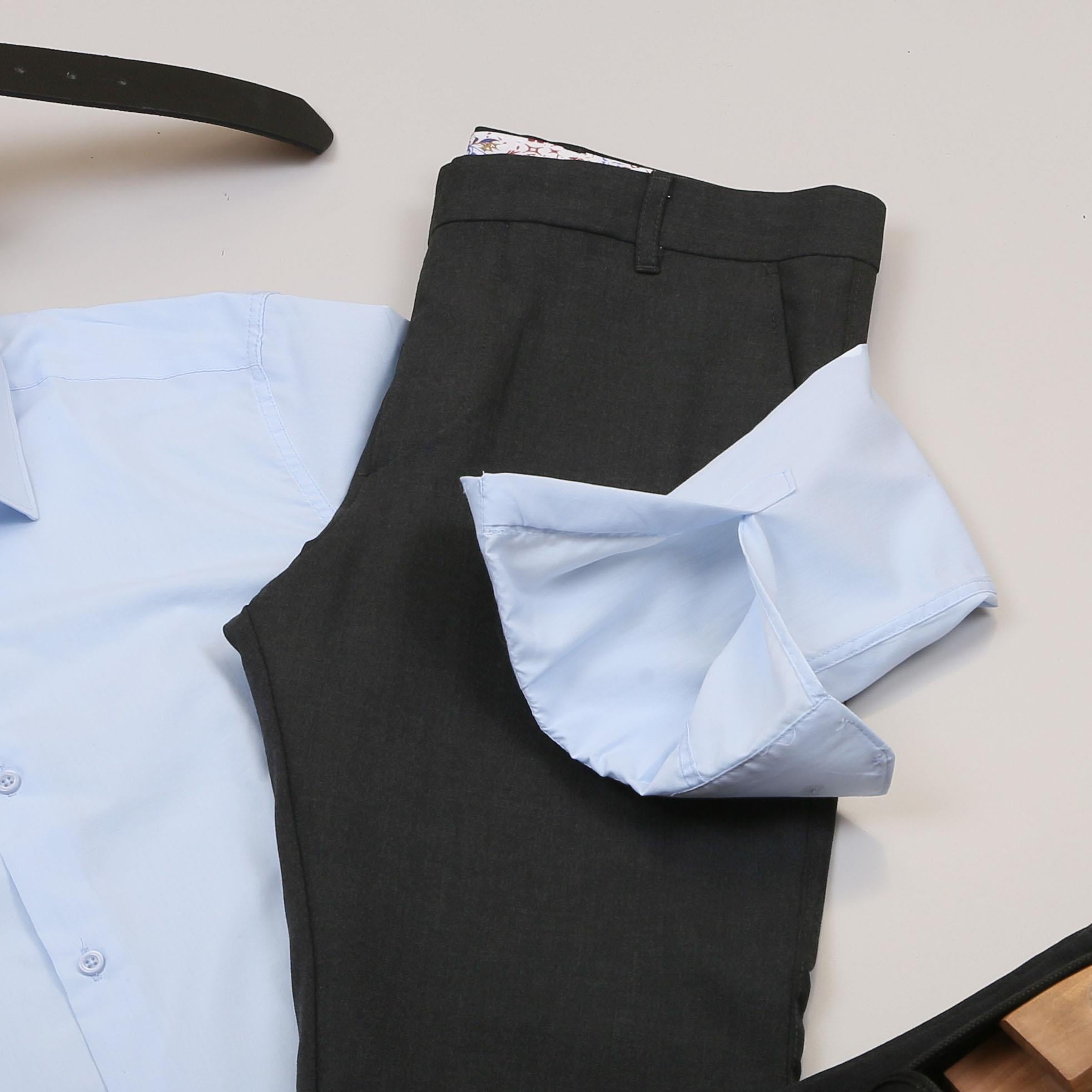 Bebe Mavi Gömlek Füme Pantolon Ayakkabı Kombin