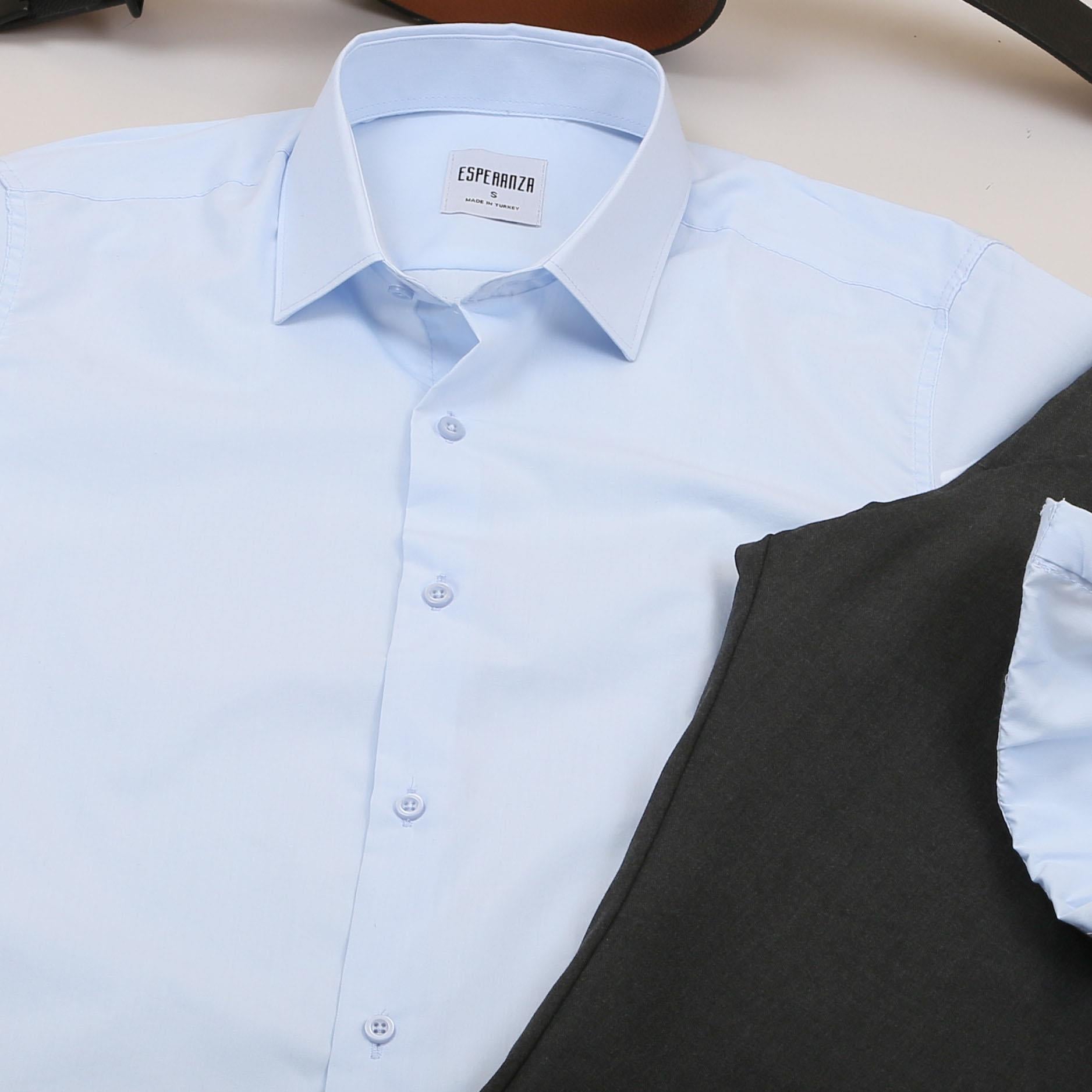 Bebe Mavi Gömlek Füme Pantolon Ayakkabı Kombin