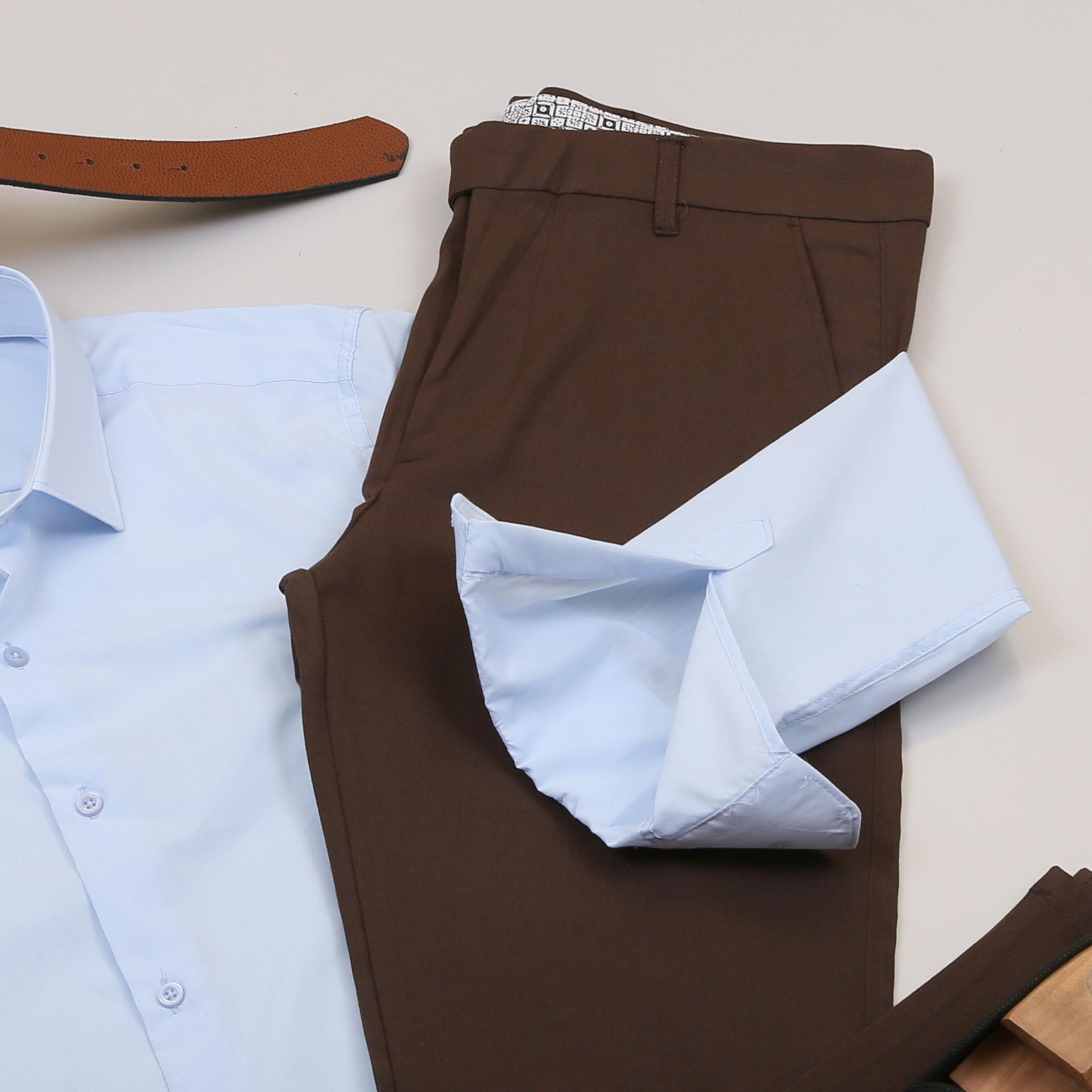 Bebe Mavi Gömlek Kahve Pantolon Ayakkabı Kombin