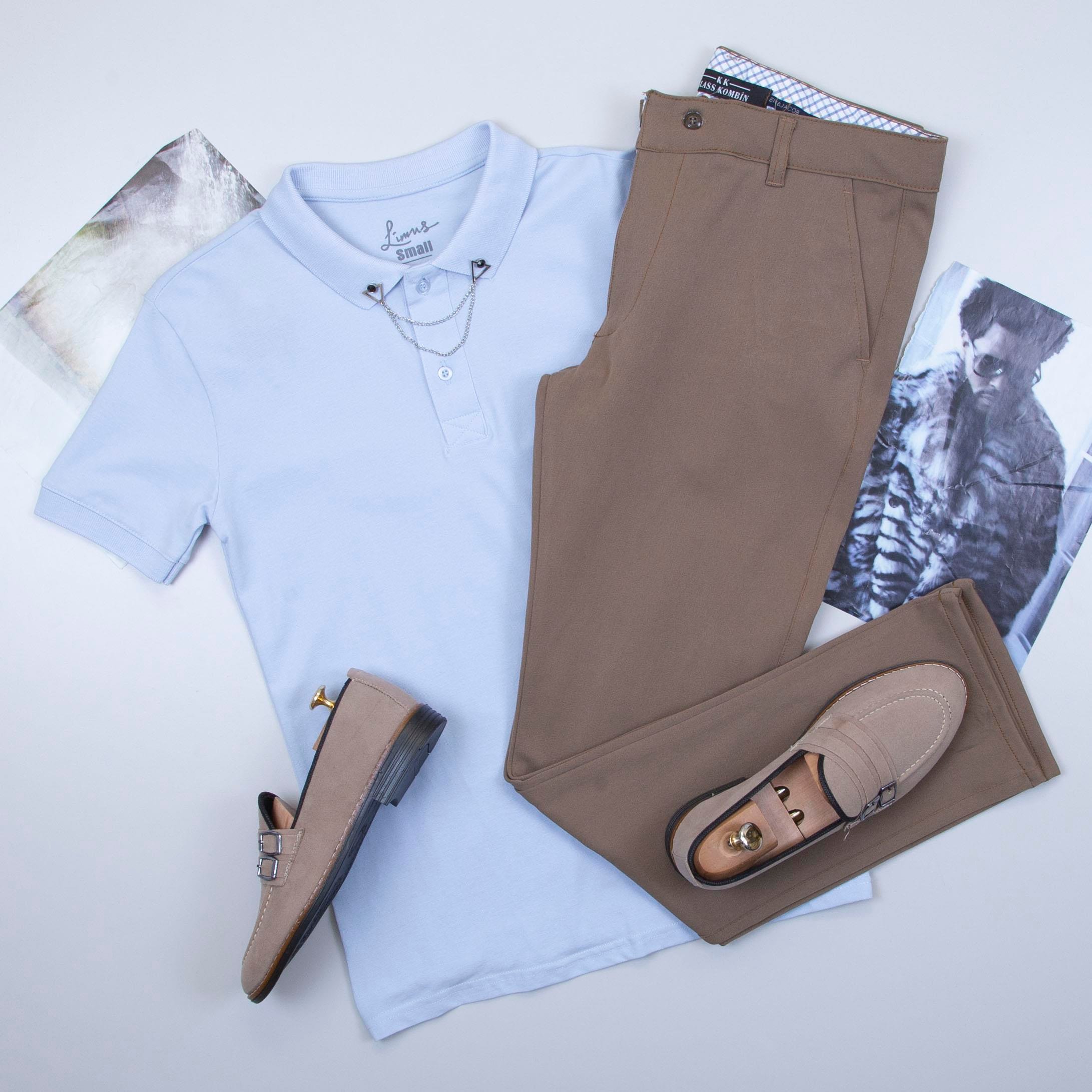 Bebe Mavi Polo Yaka Tişört Pantolon Ayakkabı Kombin