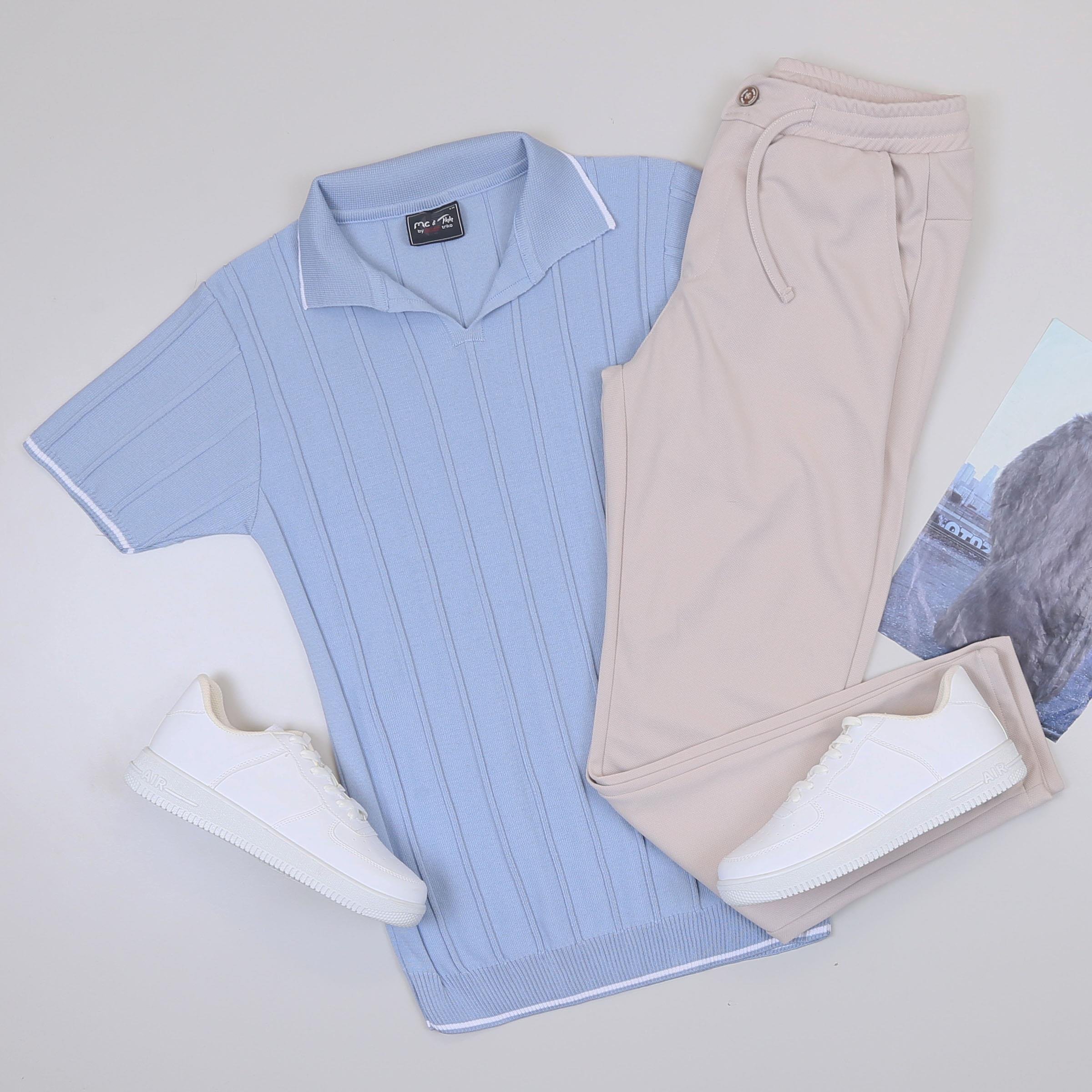 Bebe Mavi Triko Polo Yaka Tişört Pantolon Ayakkabı Kombin