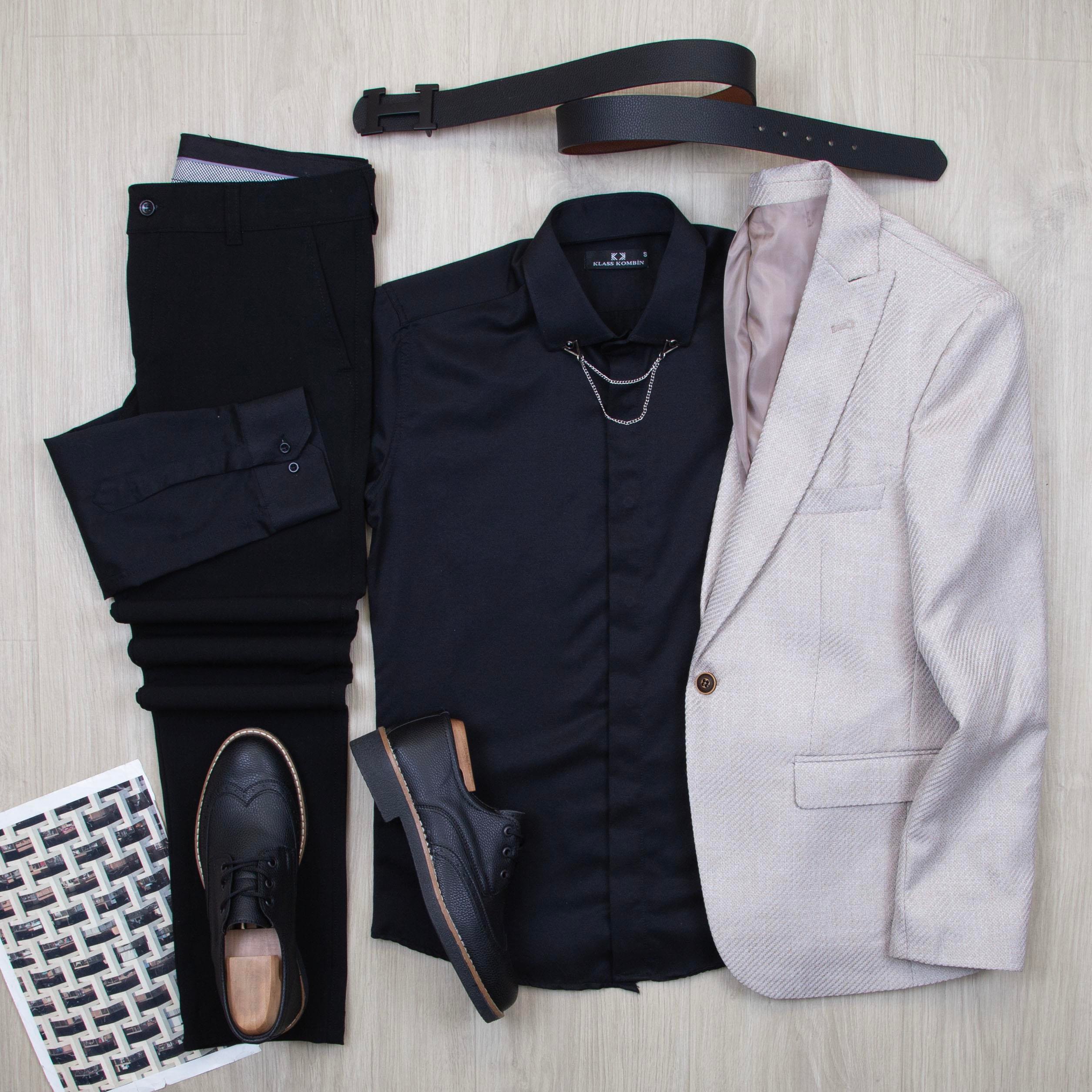 Bej Blazer Ceket Gömlek Pantolon Ayakkabı Kombin