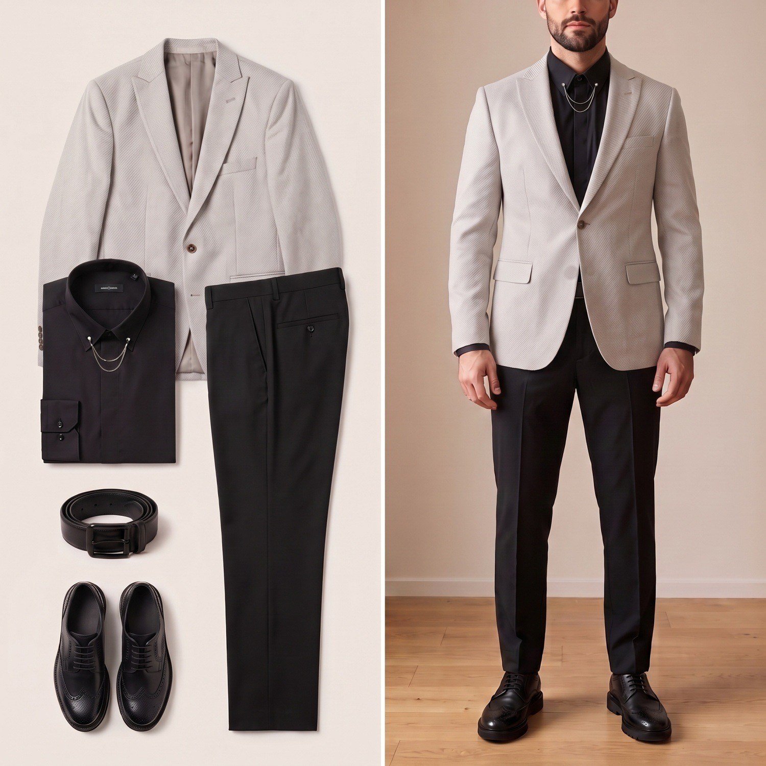 Bej Blazer Ceket Kombini Erkek | Slim Fit Şık Komple Set 