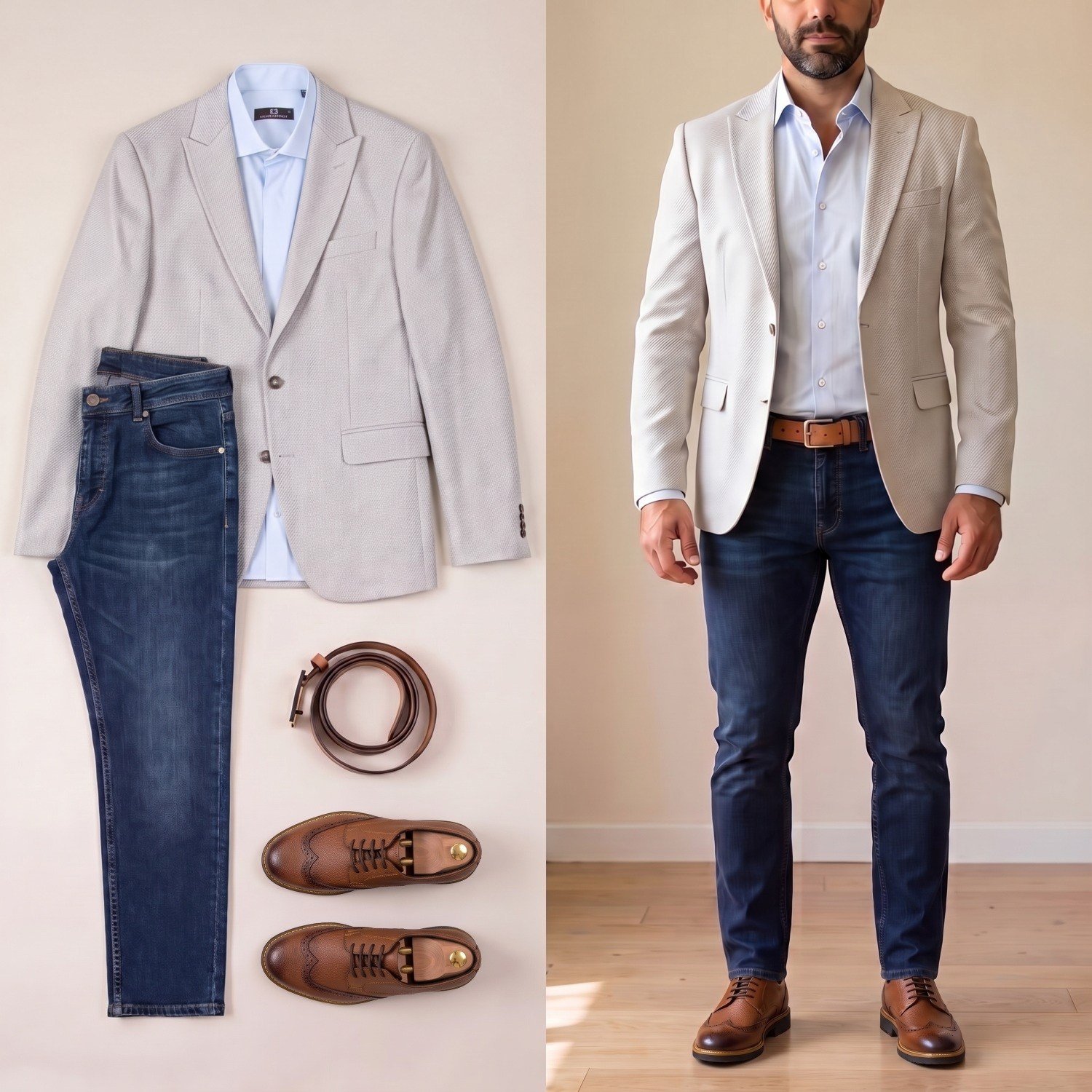 Bej Blazer Ceket Kombini Erkek | Slim Fit Şık Komple Set