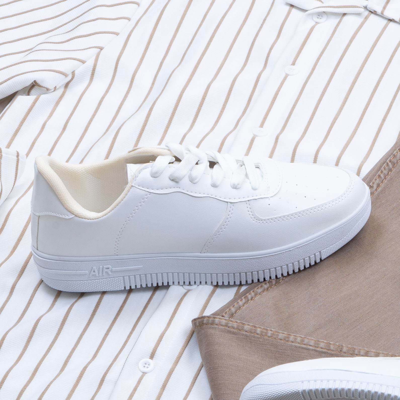 Bej Çizgili Gömlek Pantolon Ayakkabı Kombin