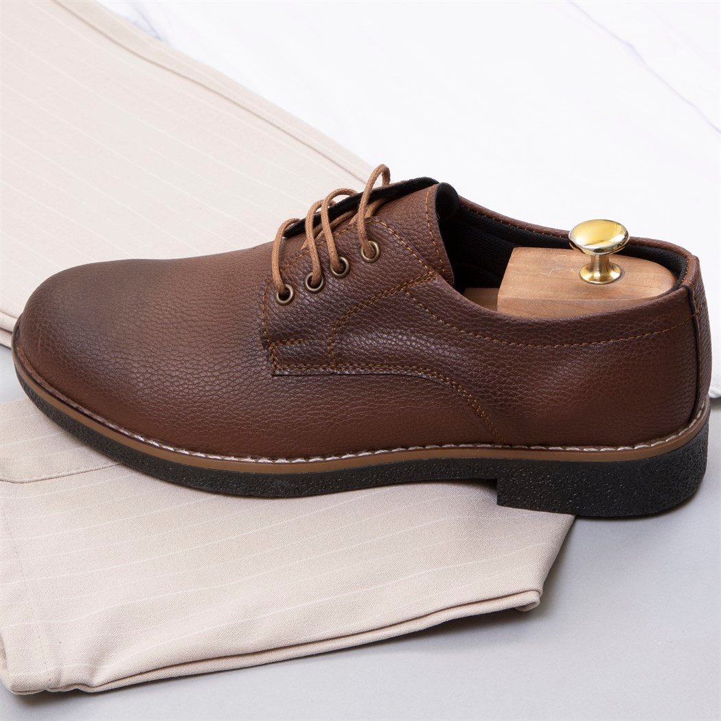 Bej Çizgili Pantolon Gömlek Ayakkabı Kombin