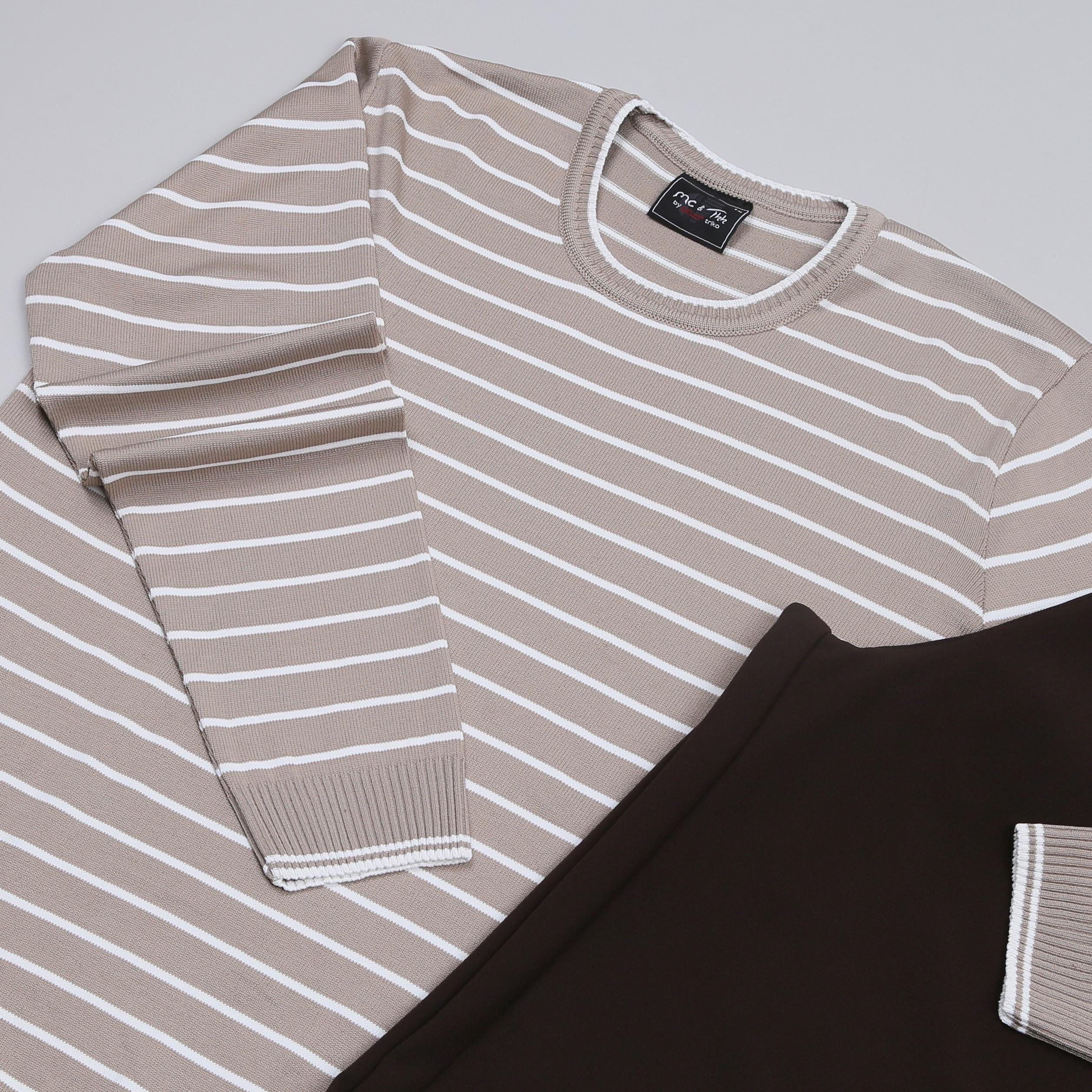 Bej Çizgili triko Baggy Kahve kumaş Pantolon