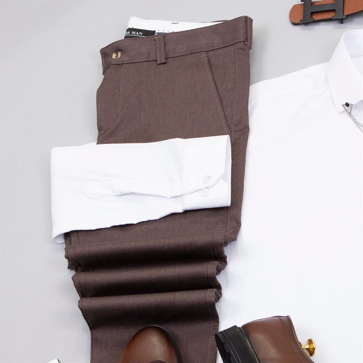 Bej Dik Yaka Blazer Ceket Gömlek Pantolon Ayakkabı Kombin