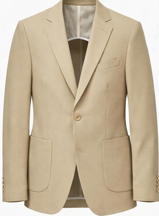 Bej Gofre Kumaş Ceket Pantolon Kombini