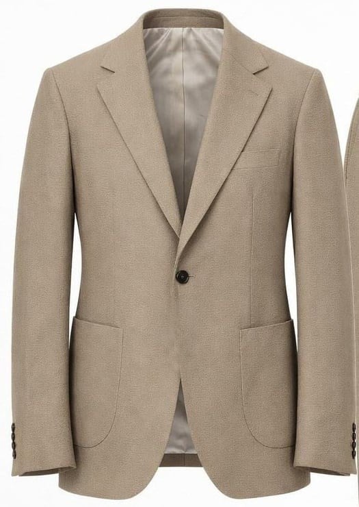 Bej Gofre Kumaş Ceket Pantolon Kombini