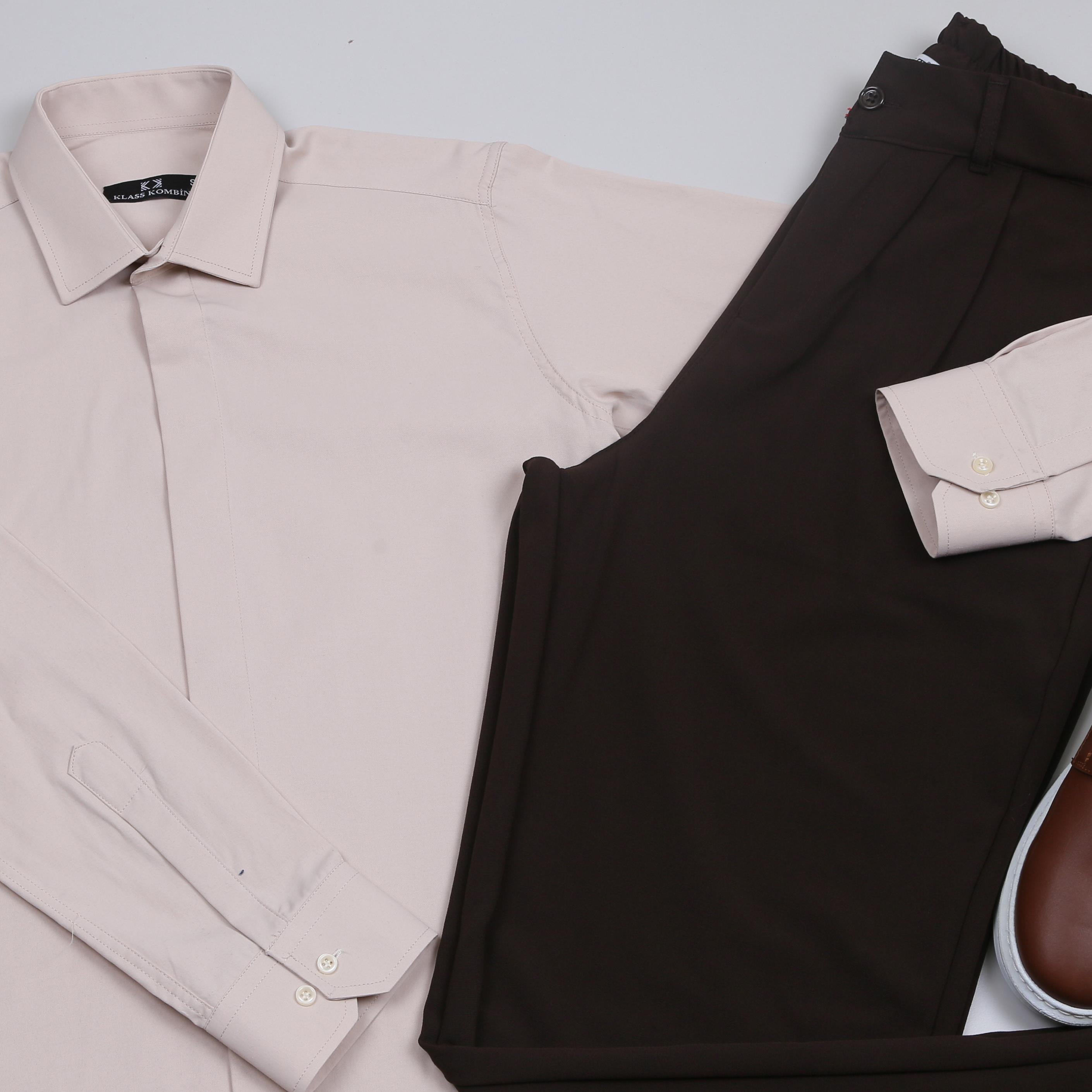 Bej  Gömlek Baggy Kahve kumaş Pantolon