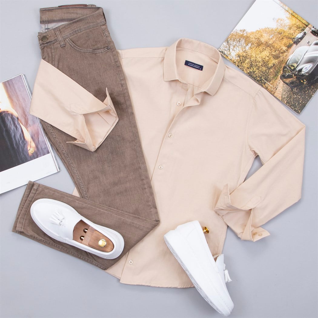 Bej Gömlek Pantolon Ayakkabı Kombin