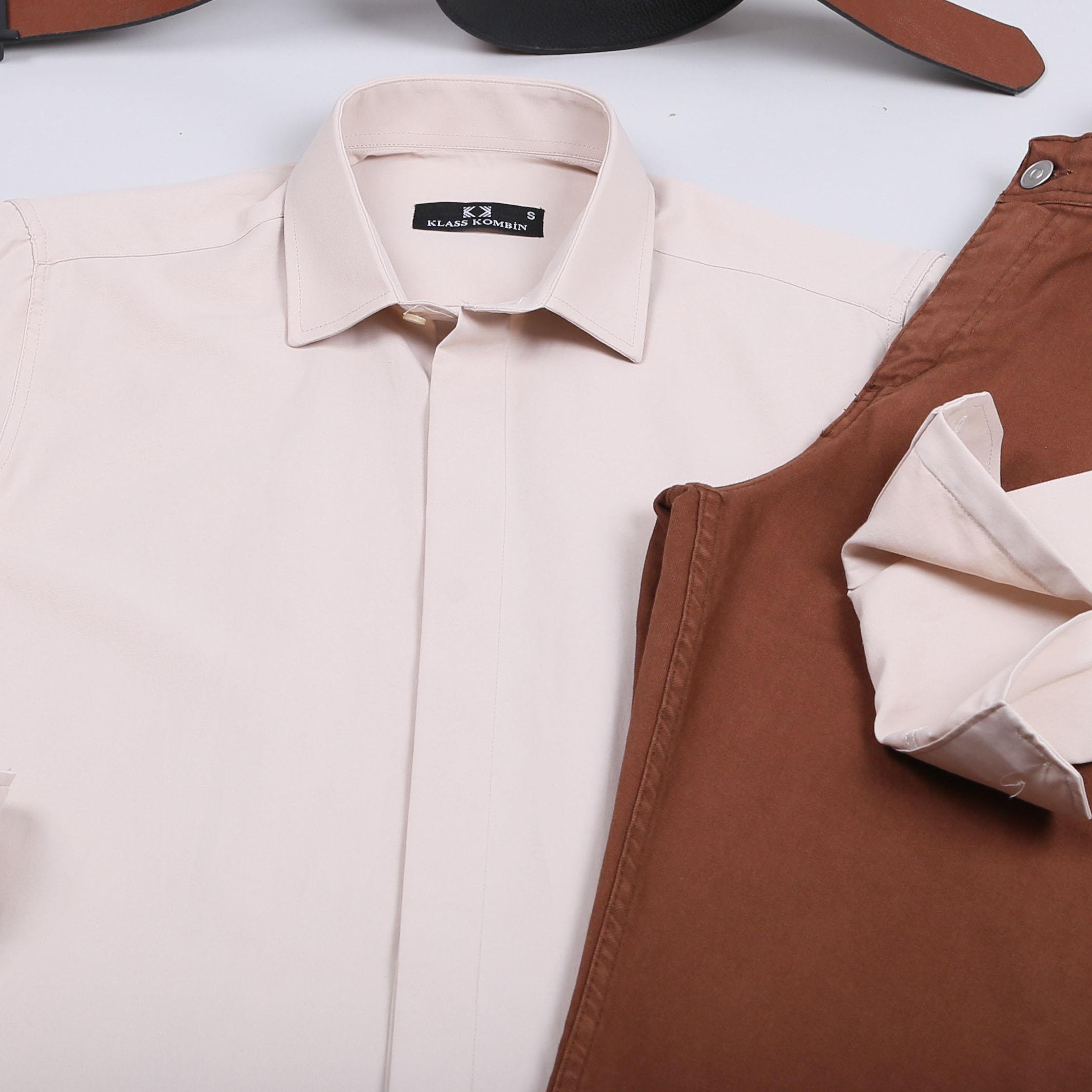 Bej Gömlek Pantolon Ayakkabı Kombin