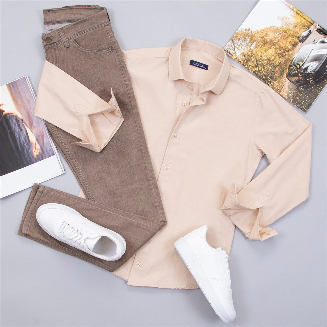 Bej Gömlek Pantolon Ayakkabı Kombin