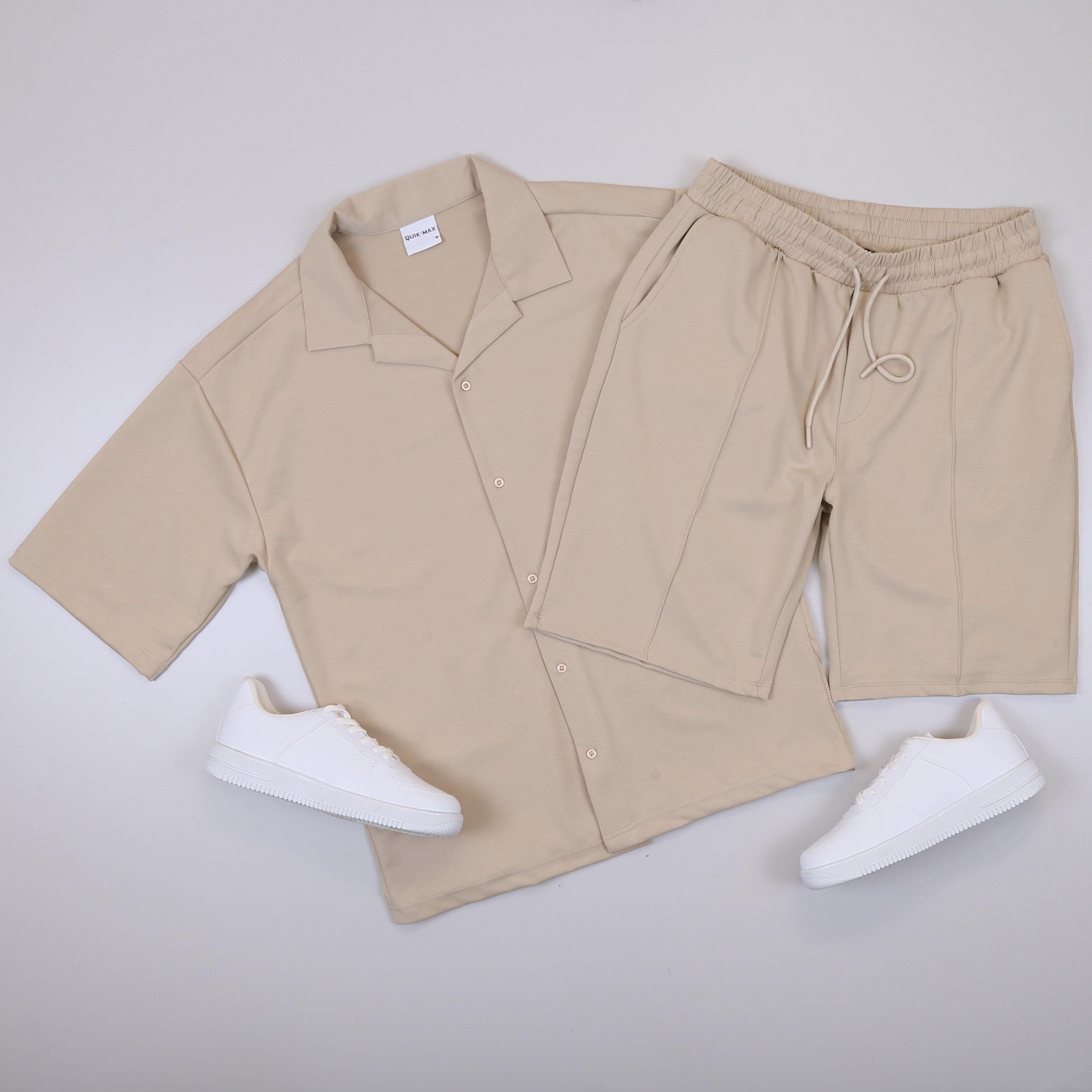 Bej Gömlek Şort  Ayakkabı Kombin