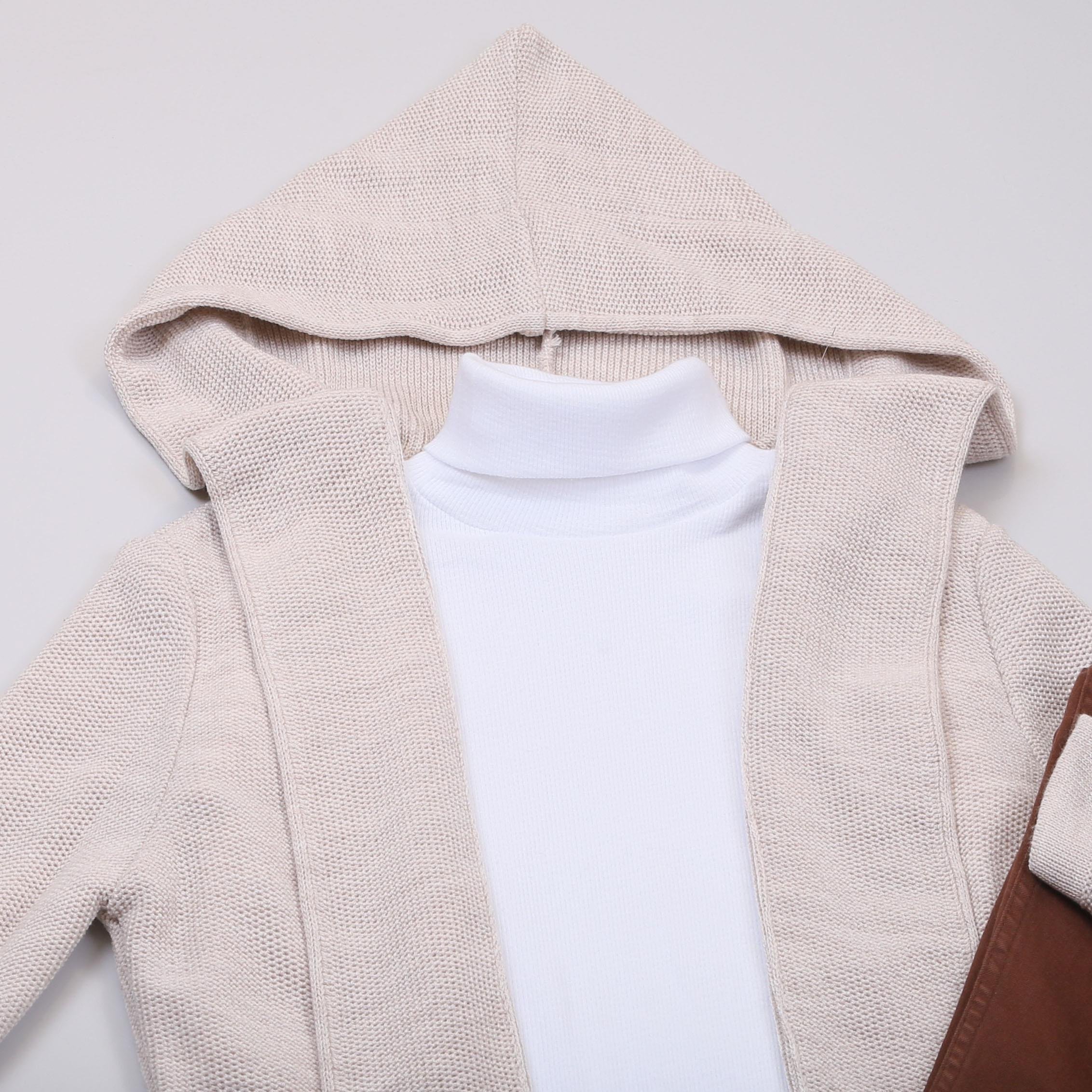 Bej Kapşonlu Hırka Boğazlı Body Pantolon Bot Kombin