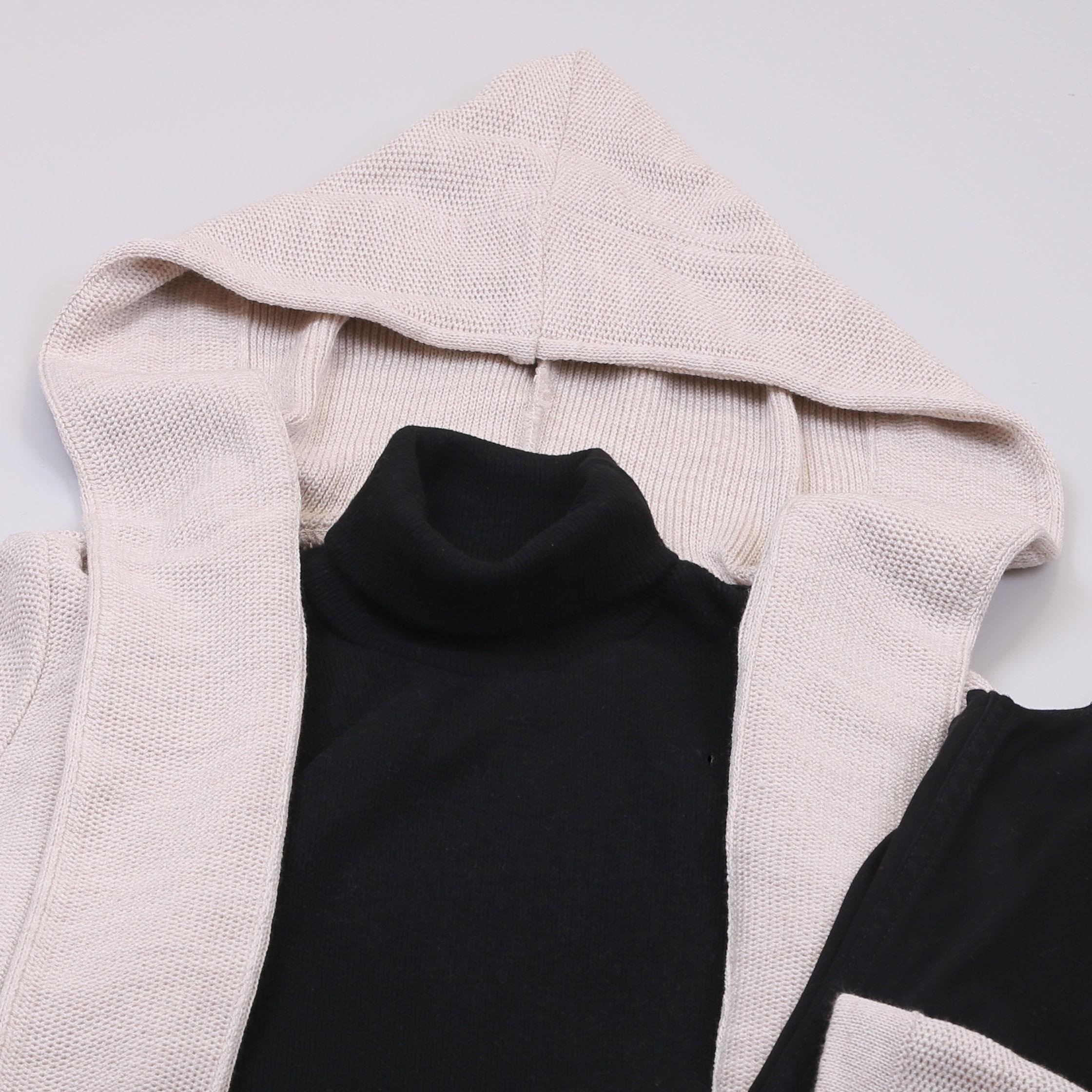 Bej Kapşonlu Hırka Boğazlı Body Pantolon Bot Kombin