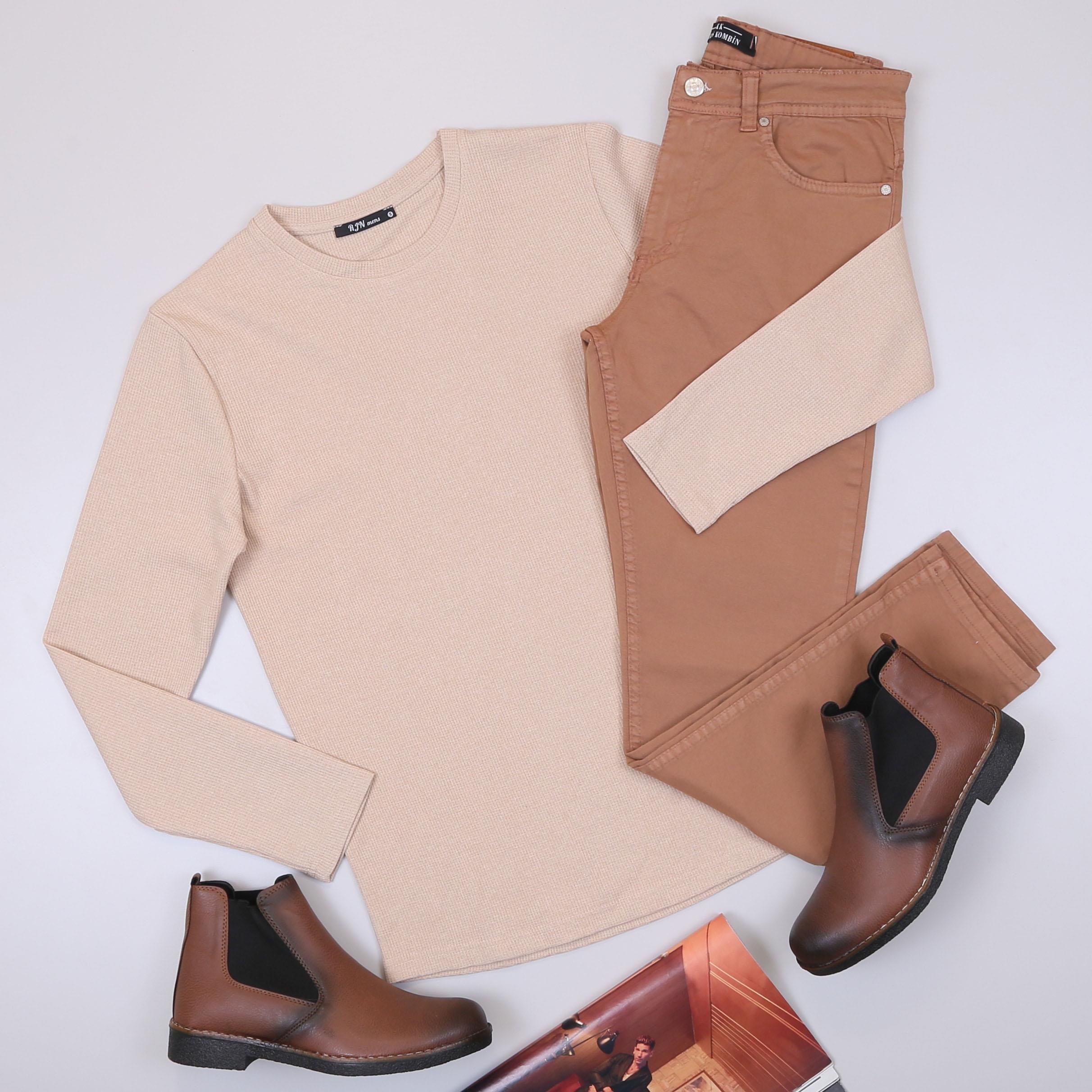 Bej Kazak Pantolon Bot Kombin