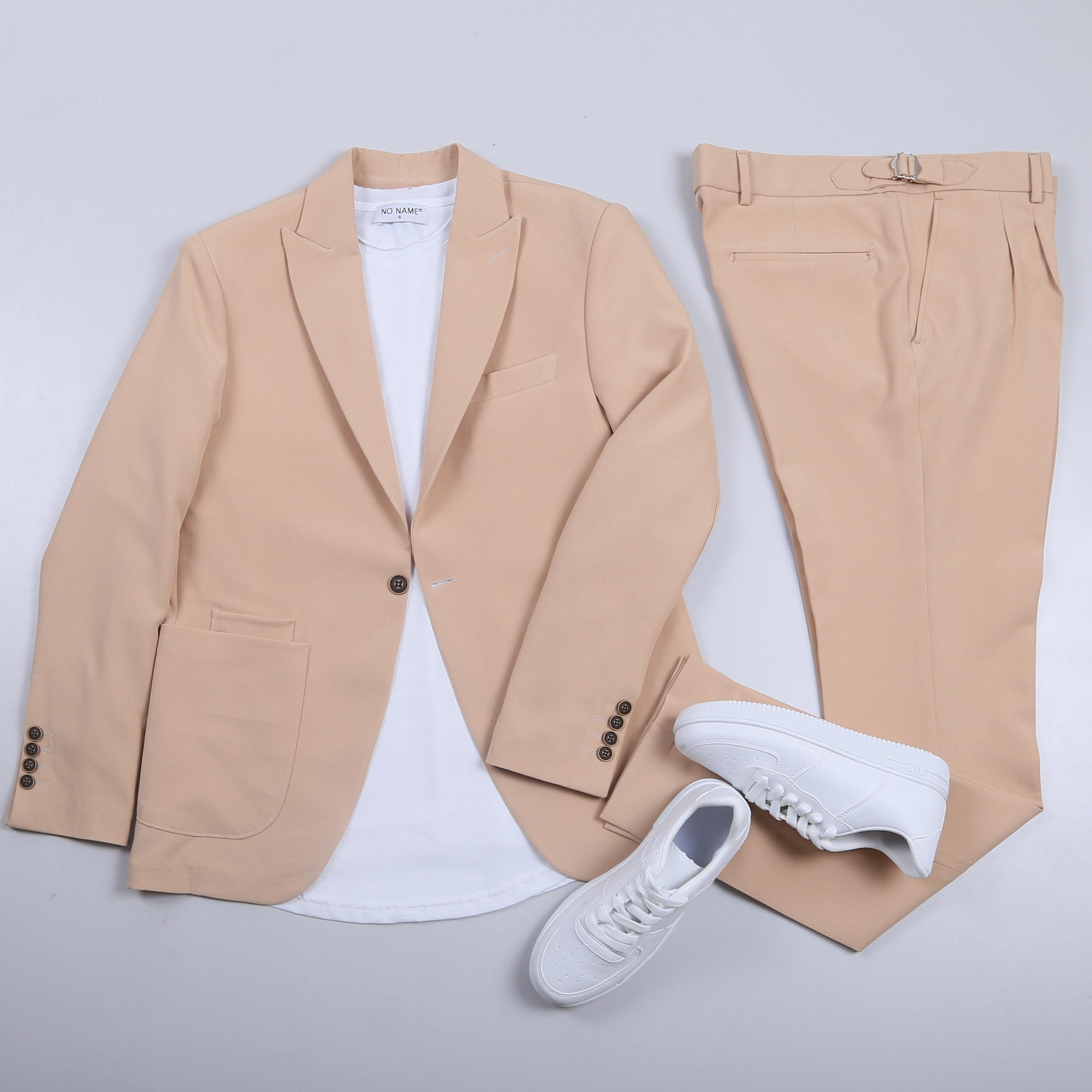 Bej Keten Spor Takım Kombini